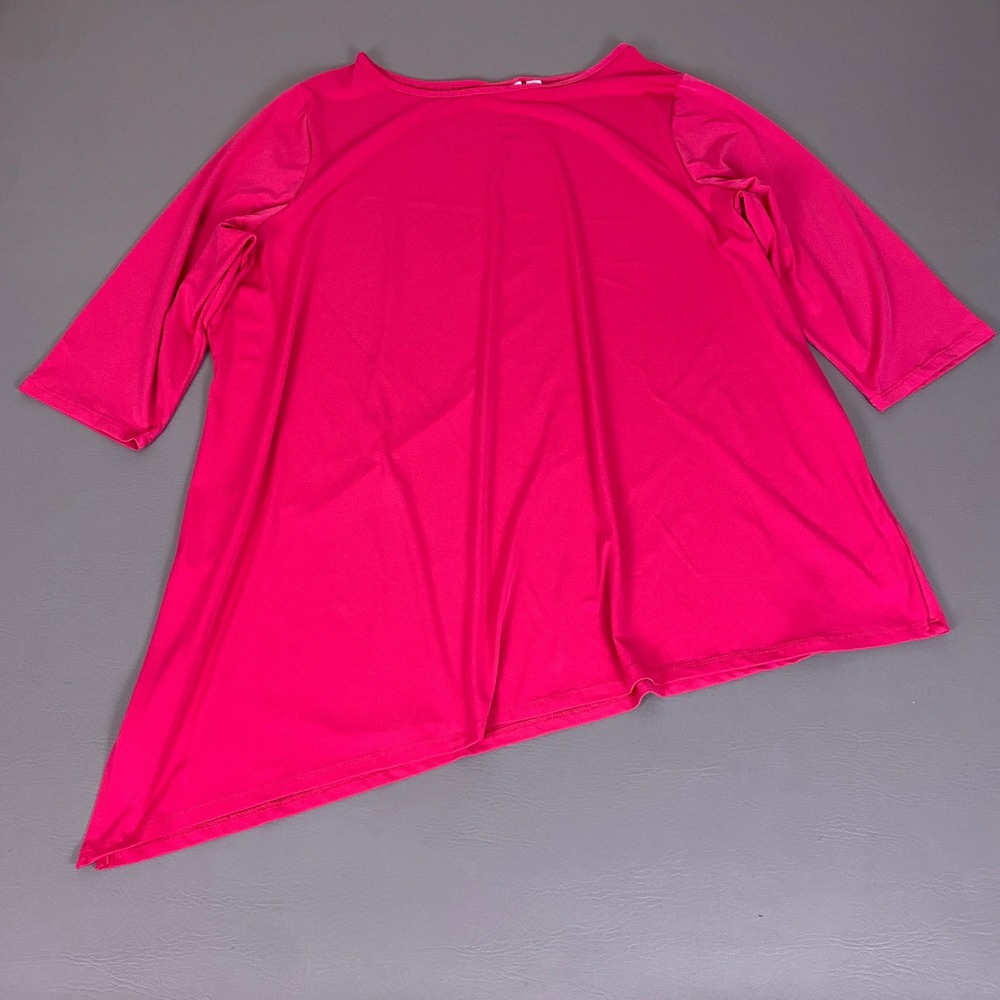 Susan Graver Tunic Top Womens Size 3X Pink Asymmetrical Sharkbite Hem 3/4 Sleeve